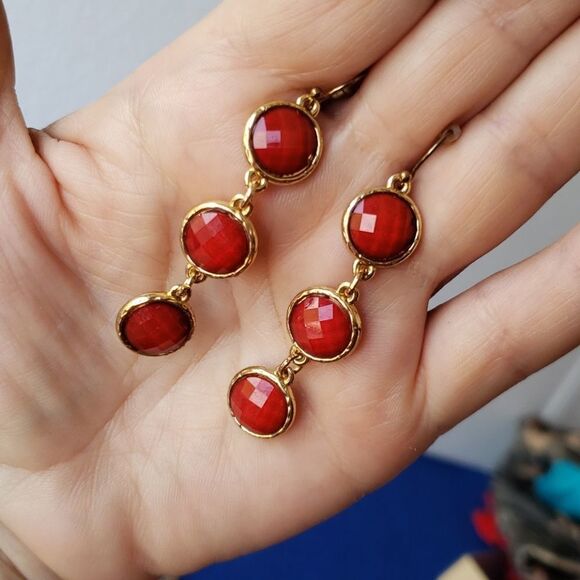 Lovely Red and Gold Necklace Bracelet Earrings Set - Picture 6 of 10